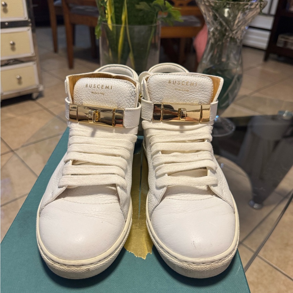 Buscemi Cream High-Tops with Gold Accents